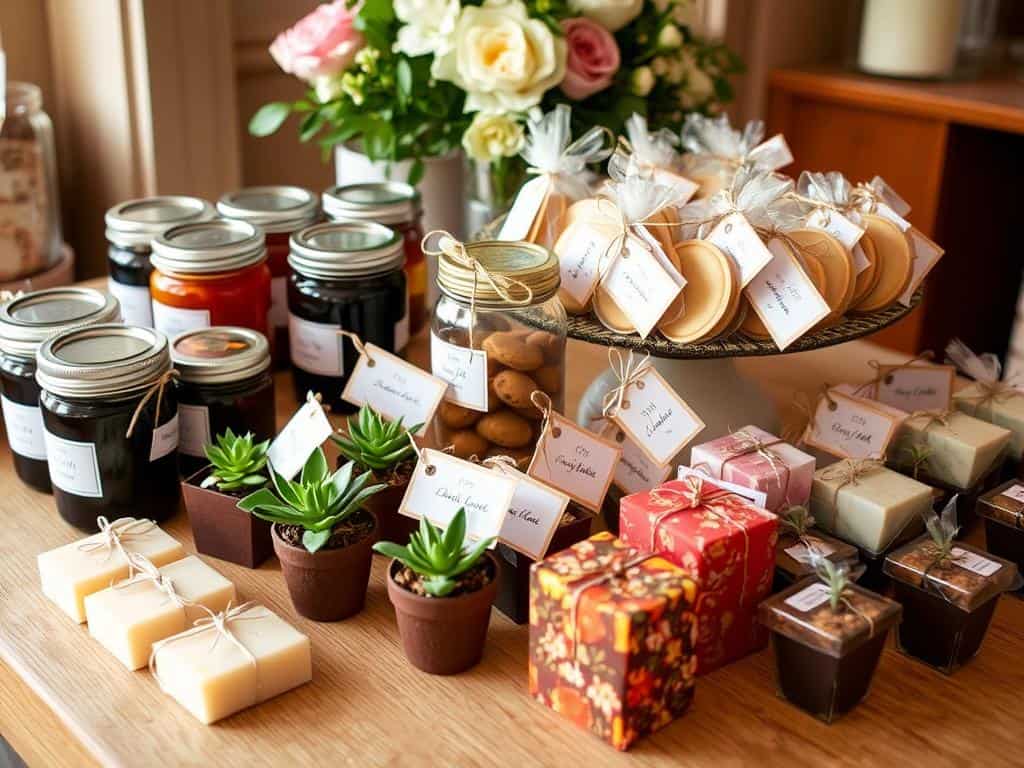 DIY wedding favors featuring homemade edibles and handmade gifts