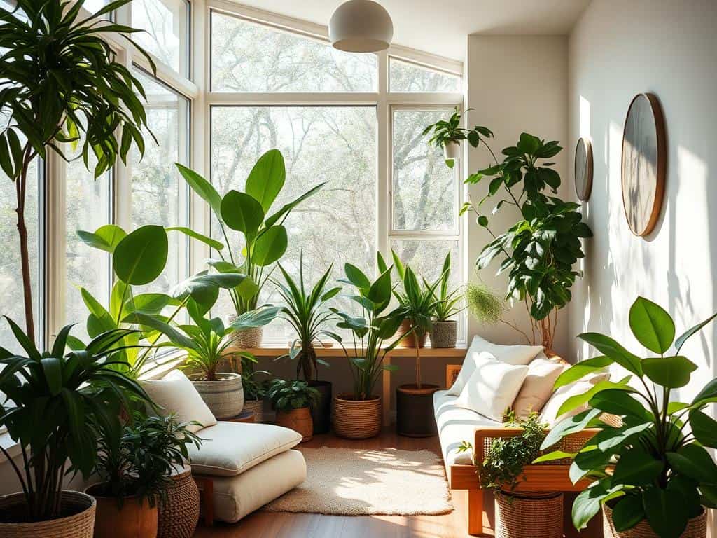 natural light and indoor plants enhance wellness space