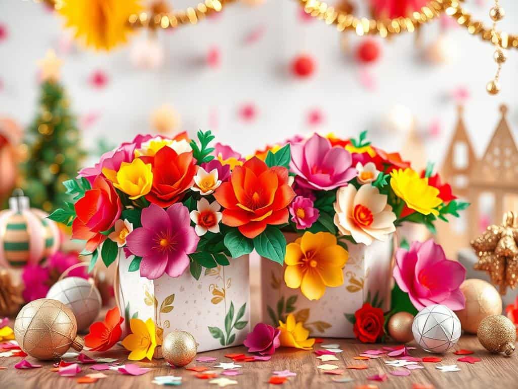 paper flower boxes and festive crafts