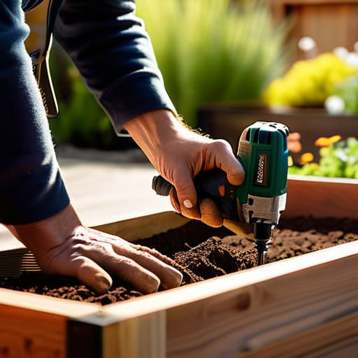 Building a raised garden bed from wood.